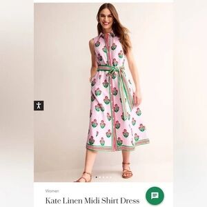 Boden Linen Pink Midi Shirt Dress